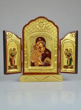 Drieluik Icoon Moeder Gods van Vladimir op Bladgoud - 26 cm (pic 1)