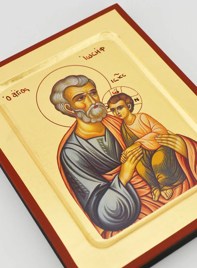 Byzantijnse Icoon Heilige Jozef met het Kind Jezus - 17 cm (pic 3)