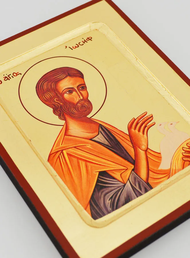 Byzantijnse Icoon Heilige Jozef met Duiven - 17 cm (pic 3)