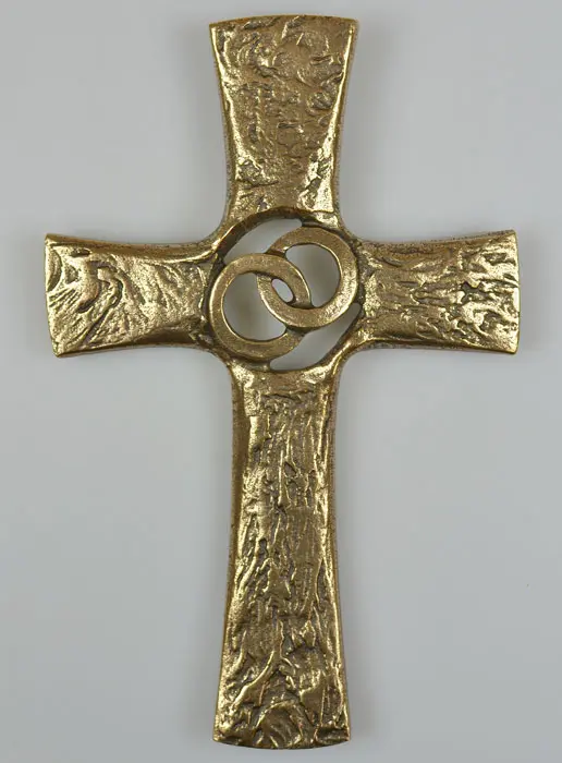 Bronzen Huwelijks Kruis - Verbonden Ringen - 20 cm (pic 2)