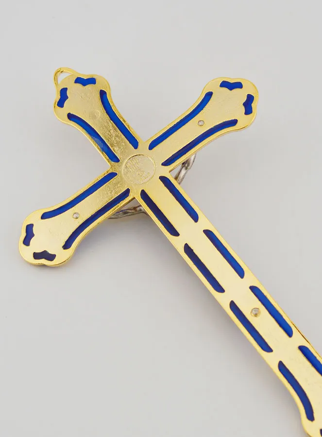 Kruisbeeld Kruis Glas in Lood van Metaal Goud kleurig - 17cm (pic 4)