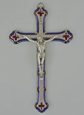 Kruisbeeld Kruis Glas in Lood en Metaal Zilverkleurig - 13 cm (pic 1)