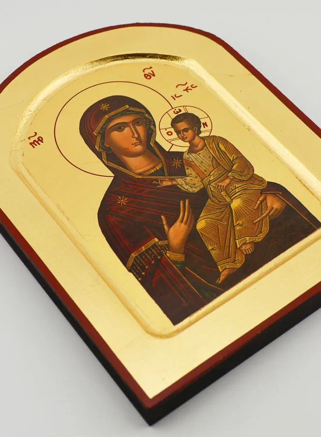 Icoon Moeder Gods Portaïtissa (Iverskaya) Ronde Rand - Bladgoud - 17 cm (pic 3)