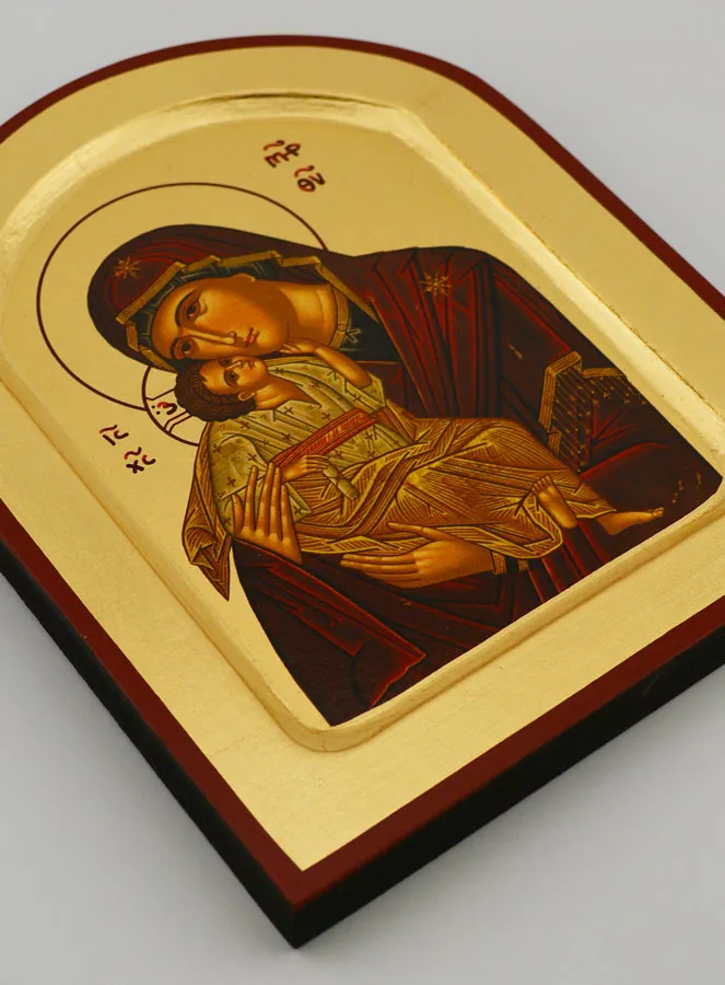 Byzantijns Icoon Moeder Gods van de Tederheid Afgerond - Bladgoud - 17 cm (pic 3)