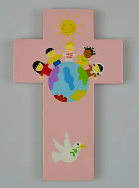 Kruis Hout Kinderen van de Wereld Roze (pic 1)