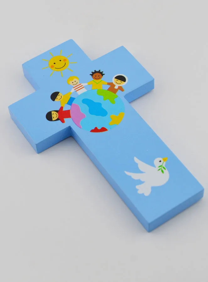 Kruisje Hout Kinderen van de Wereld Blauw (pic 3)