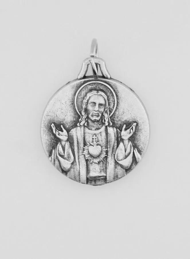 Medaille Heilig Hart van Jezus Zilverkleurig Metaal - 16mm (pic 1)