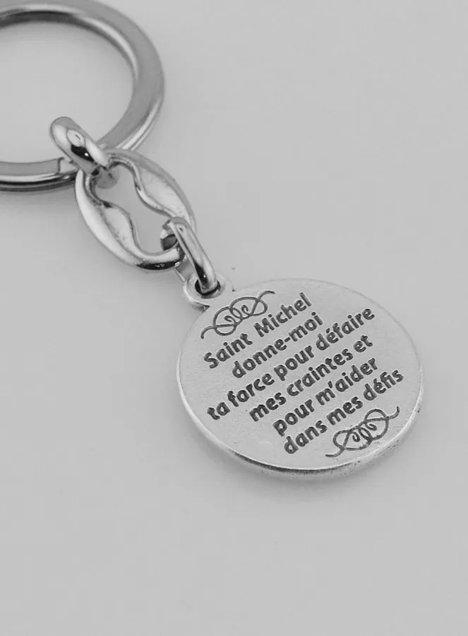 Sleutelhanger Heilige Aartsengel Michaël Zilverkleurig met Gebed (pic 4)