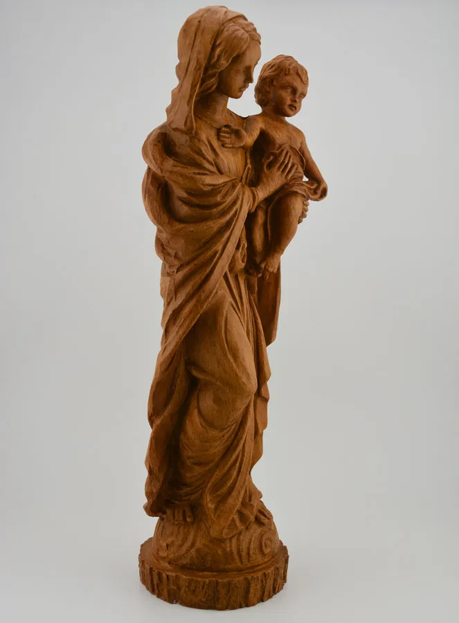 Beeld Moeder Maria met Kind Jezus Handgemaakt - Kleur Hout - 30 cm (pic 3)