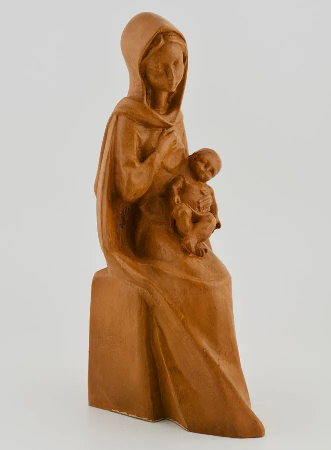Beeld Heilige Maria Zittend met Kind Jezus - Hout Kleur - 16 cm (pic 3)