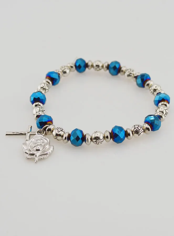 Rozenkrans Armband Tientje Kristal Kralen Blauw en Zilver Strass (pic 3)