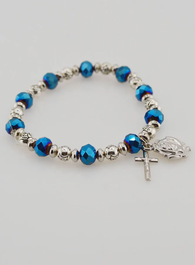 Rozenkrans Armband Tientje Kristal Kralen Blauw en Zilver Strass (pic 4)