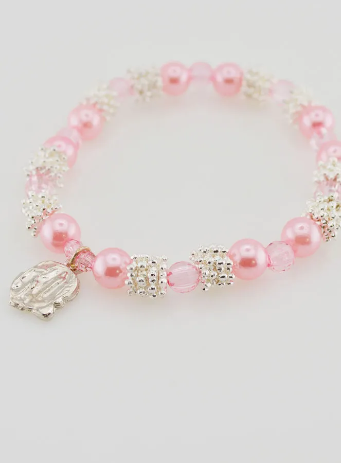 Religieuze Armband Medaille Lourdes - Roze Kralen (pic 4)
