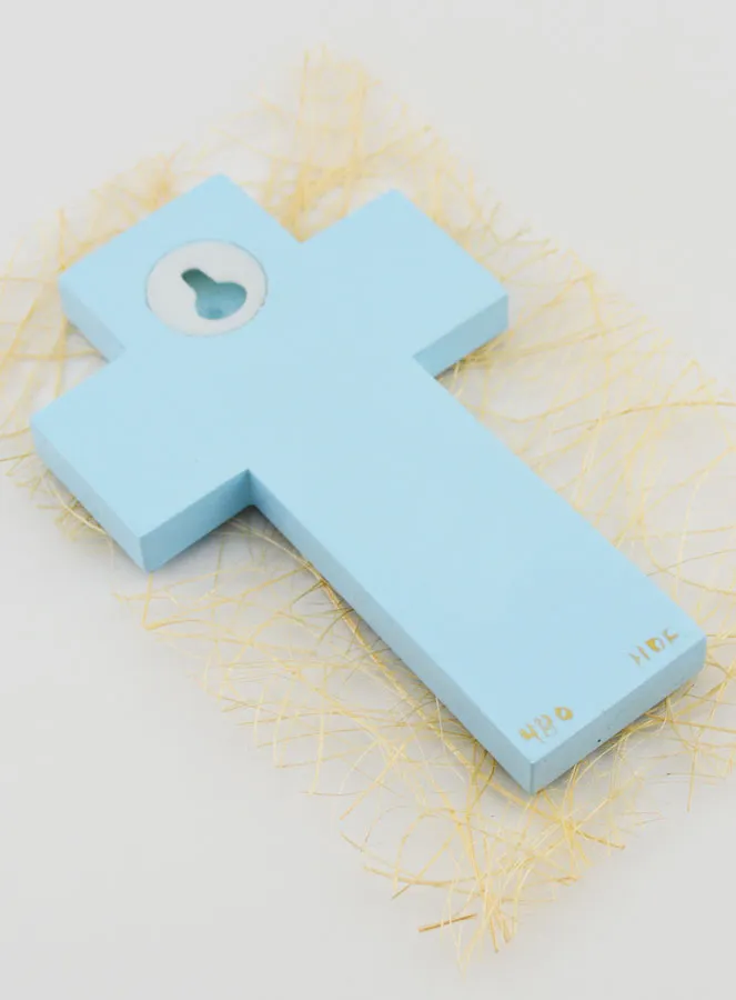 Kinder Kruis Hout Geschilderd Lam Blauw - 12 cm (pic 4)