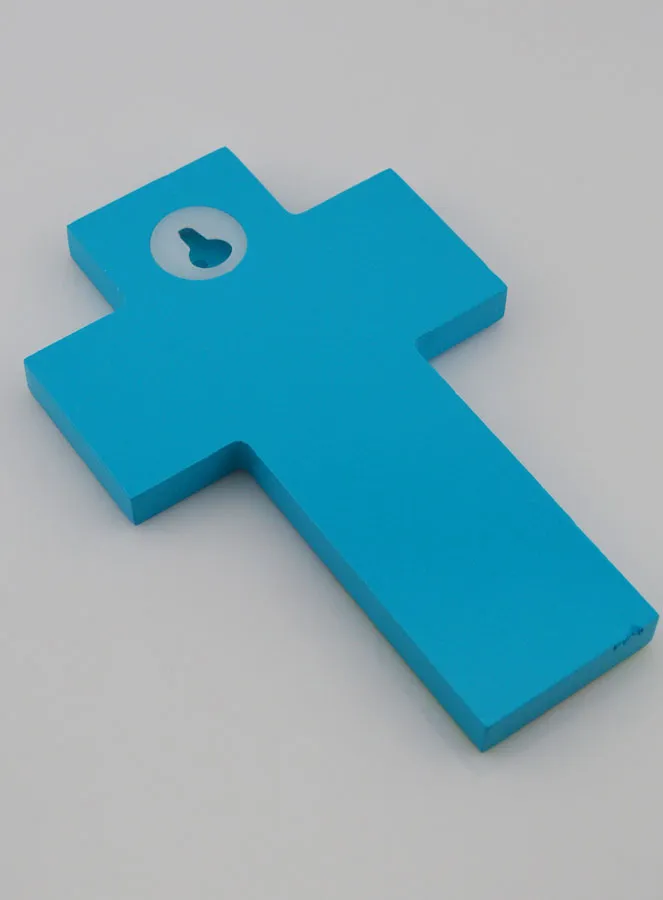 Kruisje Kind Hout - Gods Kerk met Duif - Blauw (pic 4)