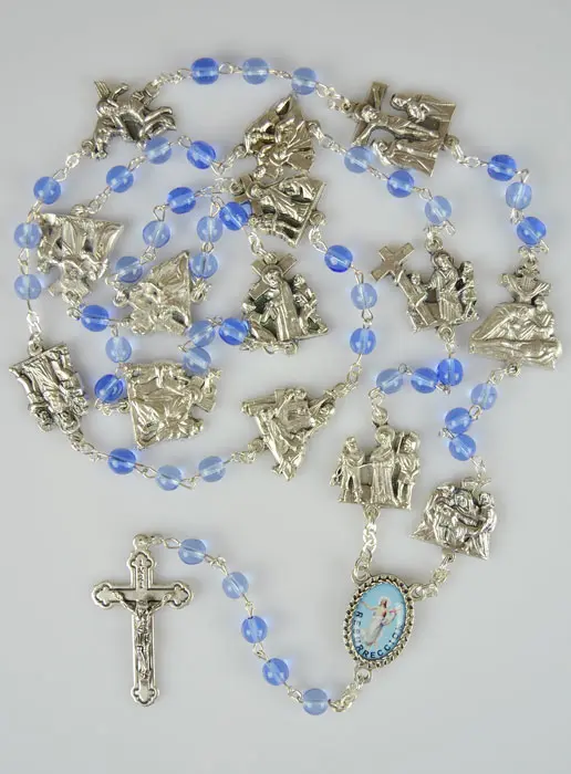 Rozenkrans Lourdes Kruisweg Kristallen Kralen Blauw (pic 2)