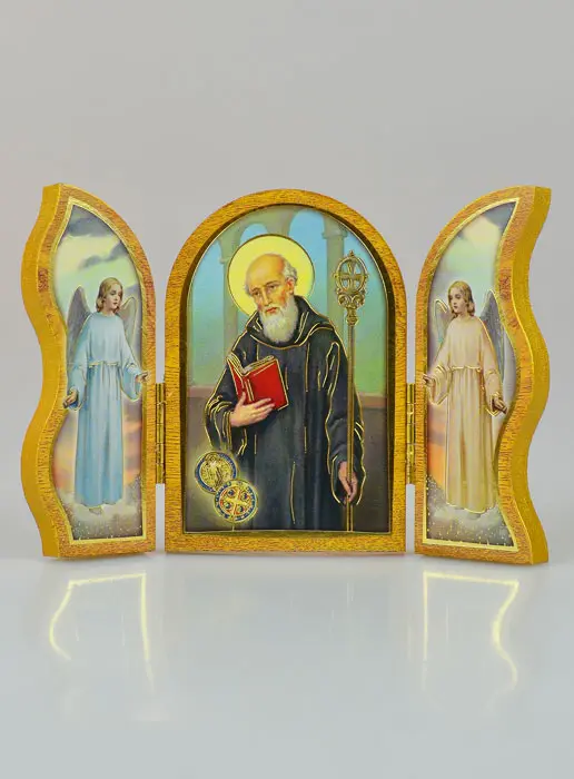 Drieluik Ikoon Heilige Benedictus - 12 cm (pic 2)