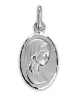 Hanger Maagd Maria met Sluier Echt Zilver - Ovaal - 17mm (pic 1)