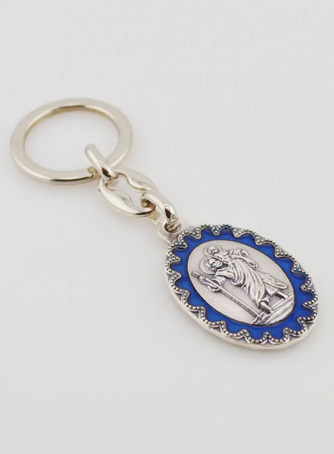 Sleutelhanger Heilige Christoffel Metaal en Emaille Blauw - 4 cm (pic 3)