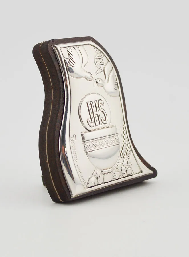 Icoon Jezus Eucharistie Echt Zilver op Hout - Eerste Heilige Communie (pic 3)