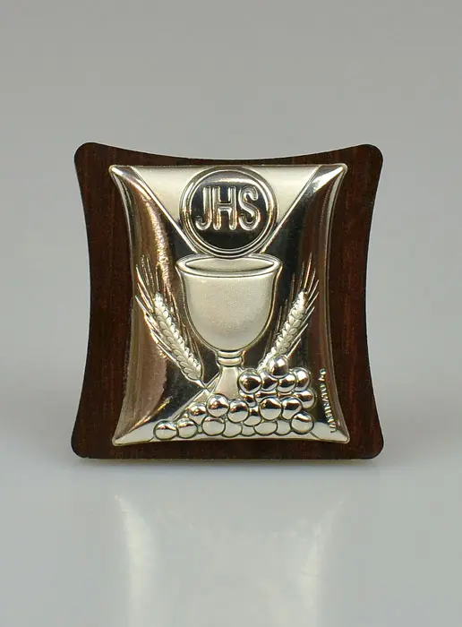 Icoon Eucharistie Zilver op Hout - Eerst Communie (pic 2)