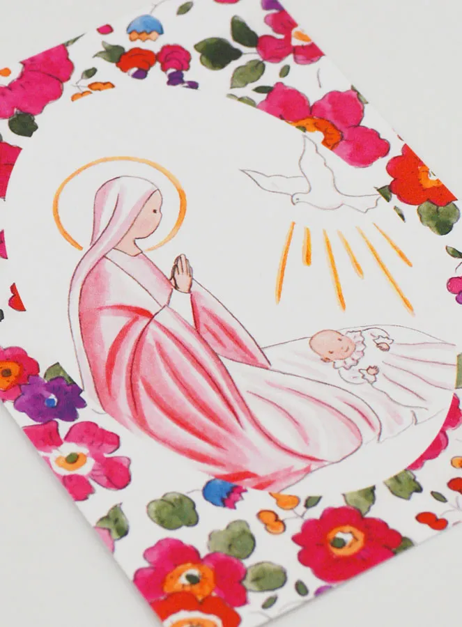 Doop-Kaart Maria met Duif Heilige Geest - Pink Roze (pic 3)