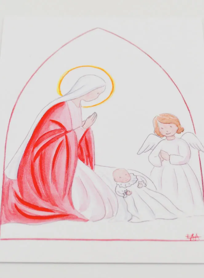 Doop Kaart - Maria en Bescherm Engel - Roze (pic 2)