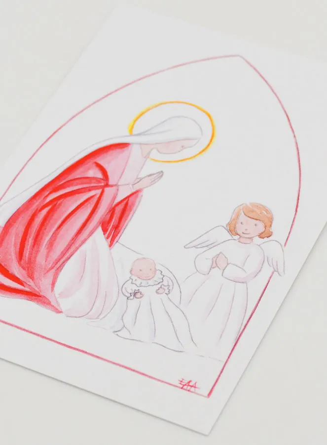 Doop Kaart - Maria en Bescherm Engel - Roze (pic 4)