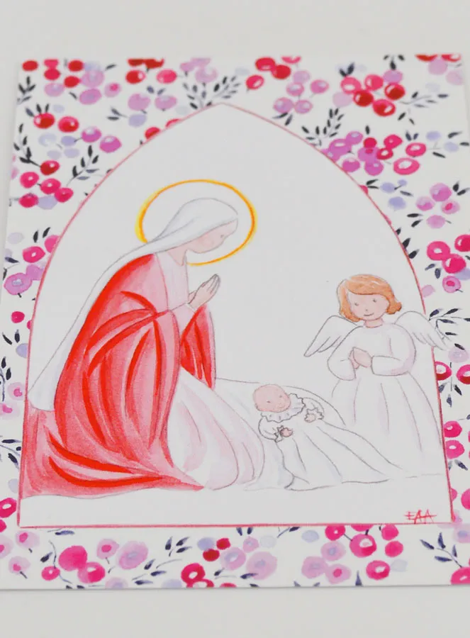 Doop Kaart - Heilige Maria en Beschermengel - Pink (pic 2)