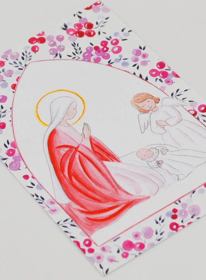 Doop Kaart - Heilige Maria en Beschermengel - Pink (pic 3)