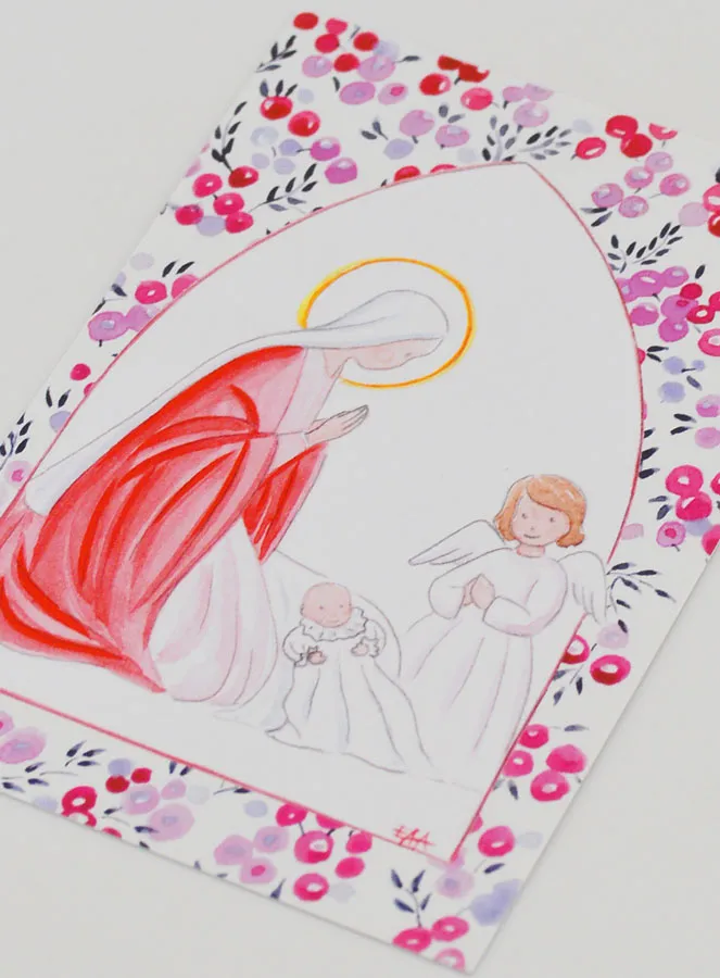 Doop Kaart - Heilige Maria en Beschermengel - Pink (pic 4)