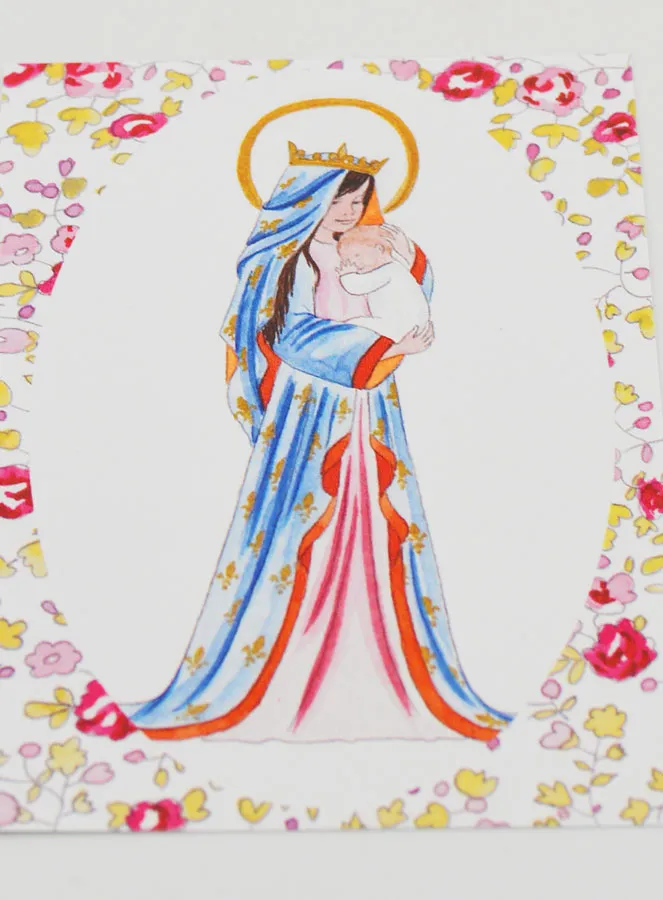 Doopkaart - Gekroonde Maria met Lelies - Roze (pic 2)