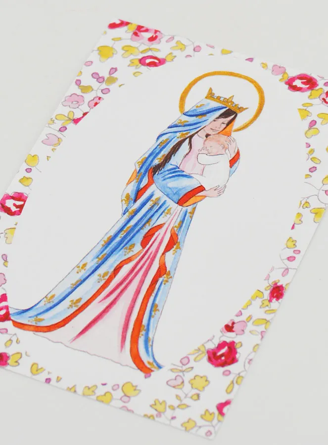 Doopkaart - Gekroonde Maria met Lelies - Roze (pic 4)