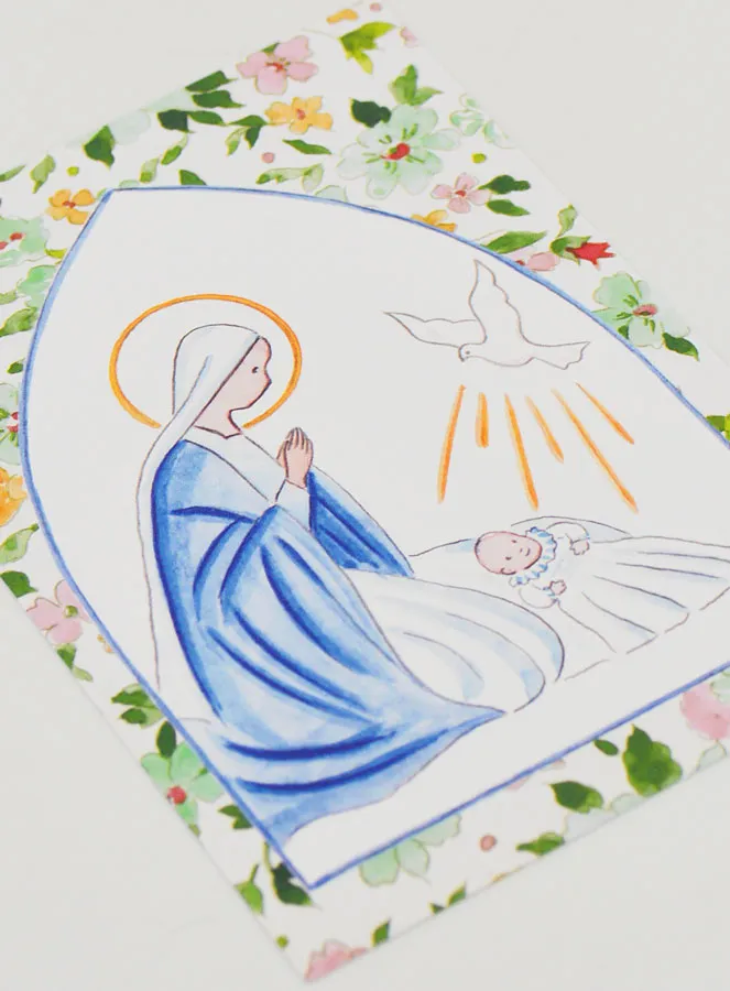 Doop-Kaart Maria met Duif Heilige Geest - Blauw en Groen (pic 3)