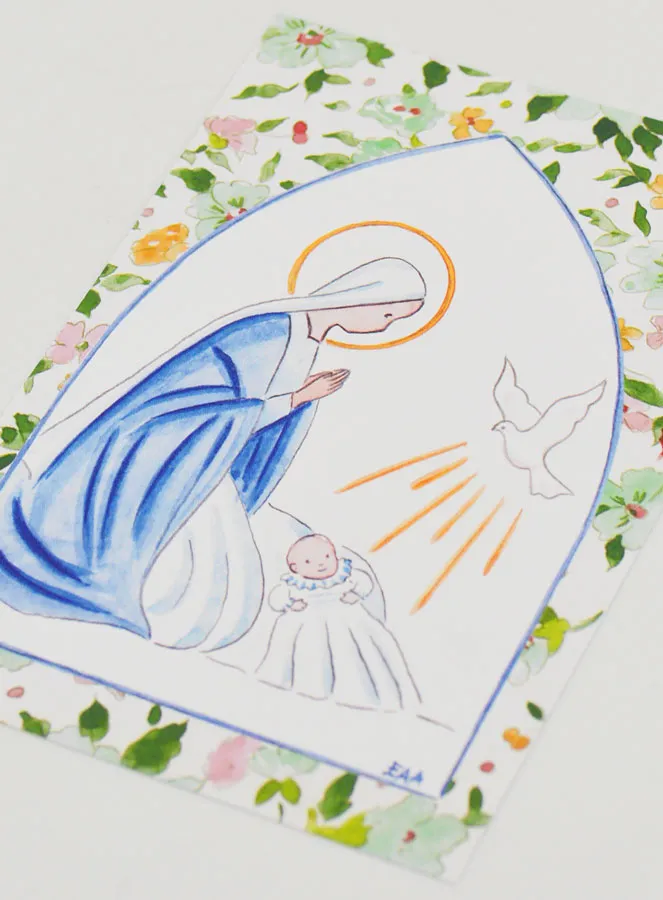Doop-Kaart Maria met Duif Heilige Geest - Blauw en Groen (pic 4)