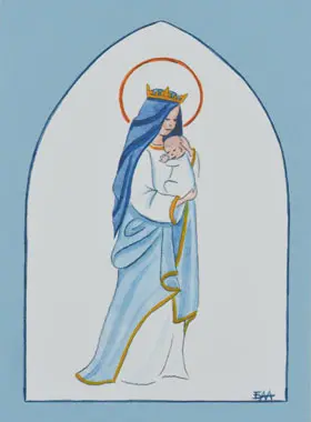 Kaart Doopsel - Gekroonde Maria met Kind Jezus - Licht Blauw (pic 1)