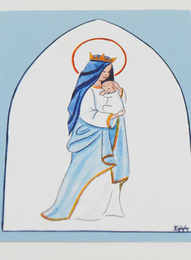 Kaart Doopsel - Gekroonde Maria met Kind Jezus - Licht Blauw (pic 2)