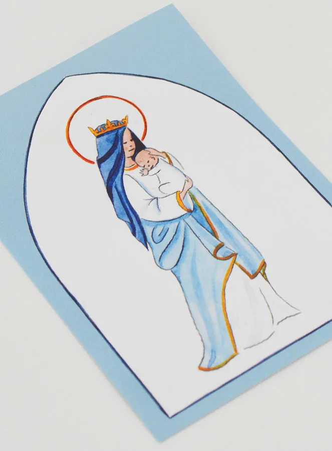 Kaart Doopsel - Gekroonde Maria met Kind Jezus - Licht Blauw (pic 3)