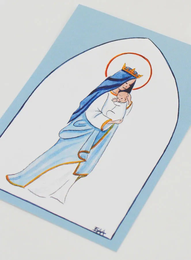 Kaart Doopsel - Gekroonde Maria met Kind Jezus - Licht Blauw (pic 4)