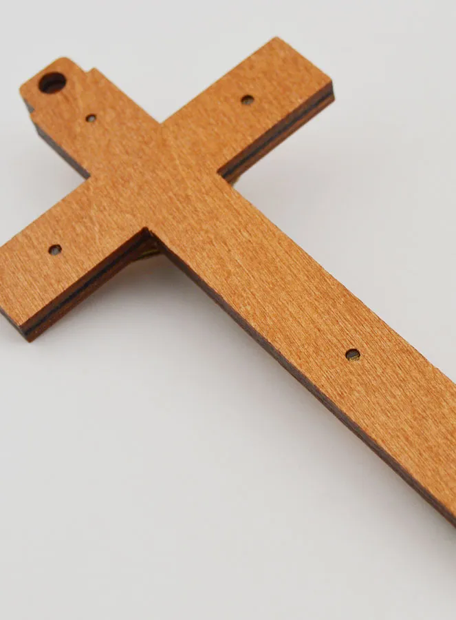 Kruisbeeld Hout met Verschijningen van Lourdes - Goudkleurig 12 cm (pic 4)