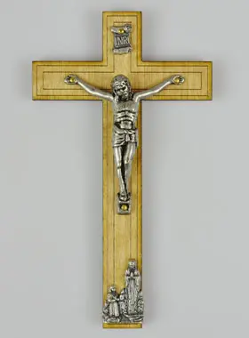 Kruisbeeld Hout met Verschijningen van Lourdes - Zilverkleurig 12 cm (pic 1)