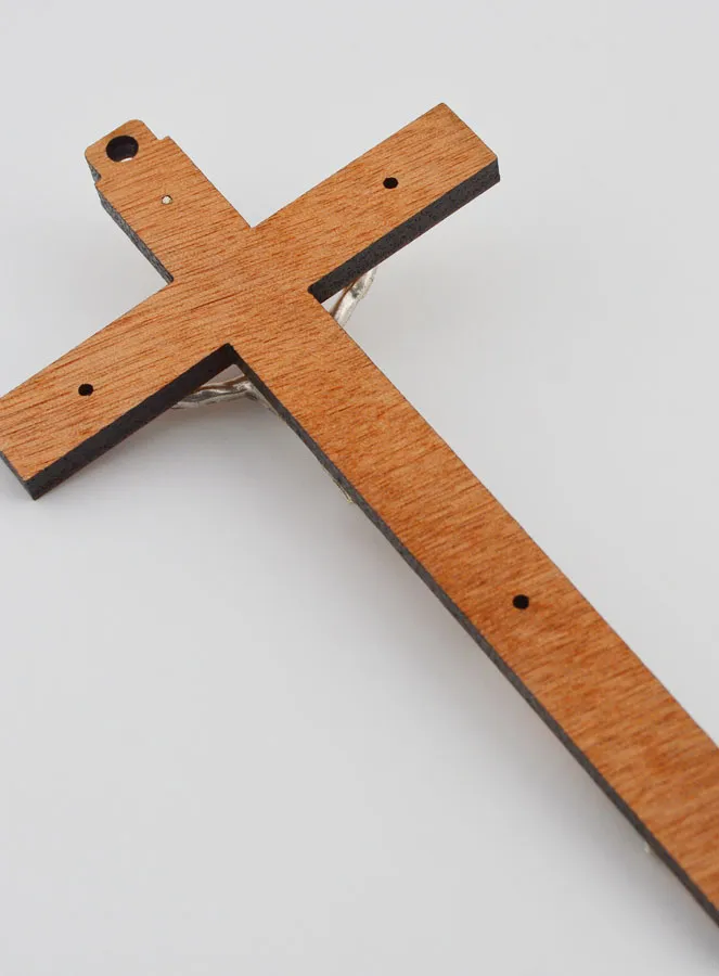 Kruisbeeld Hout met Verschijningen van Lourdes - Zilverkleurig 16 cm (pic 4)