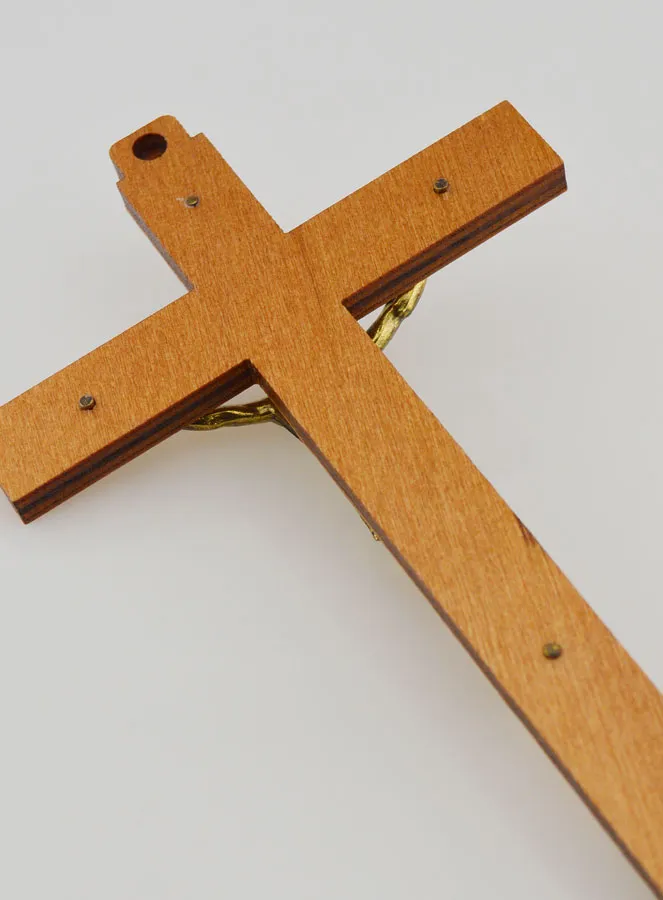 Houten Kruisbeeld Verschijningen Maria van Lourdes - Goudkleurig 16 cm (pic 4)