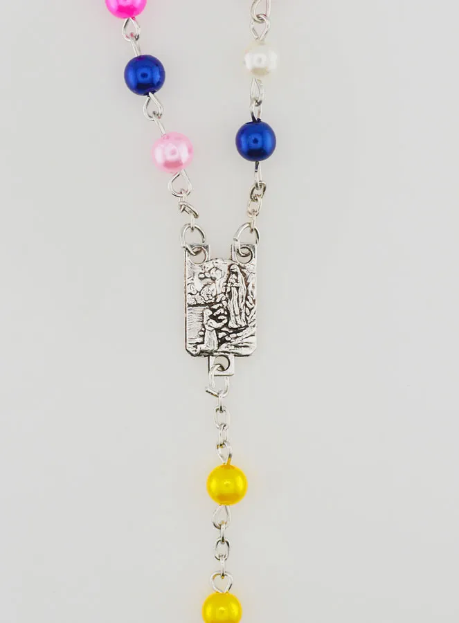 Rozenkrans Multicolor Parels aan Zilverkleurige Ketting - 60 cm (pic 3)