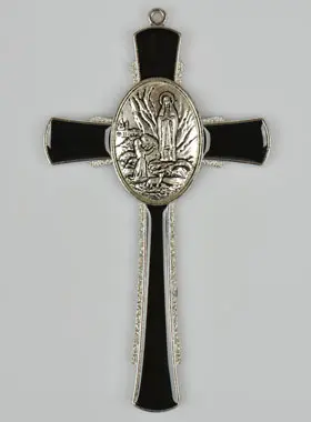 Lourdes Kruis Zwart 10 cm - Medaillon Verschijning van Lourdes (pic 1)