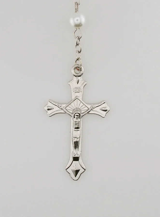Rozenkrans Wtte Kralen en Lourdes Medaille - 60 cm (pic 3)
