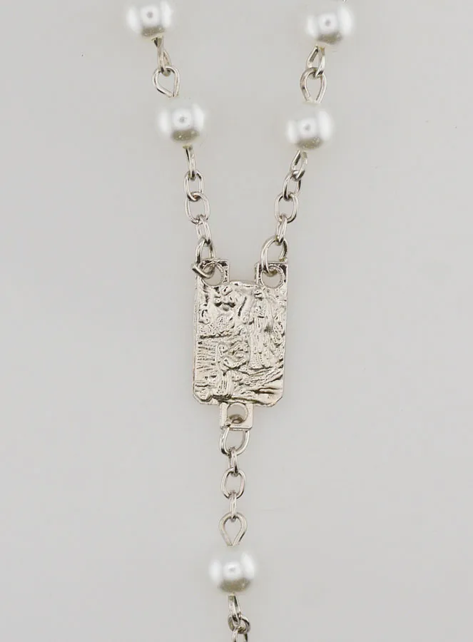 Rozenkrans Wtte Kralen en Lourdes Medaille - 60 cm (pic 4)