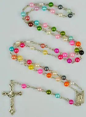 Rozenkrans Multicolor Kralen op Zilver Ketting (pic 1)