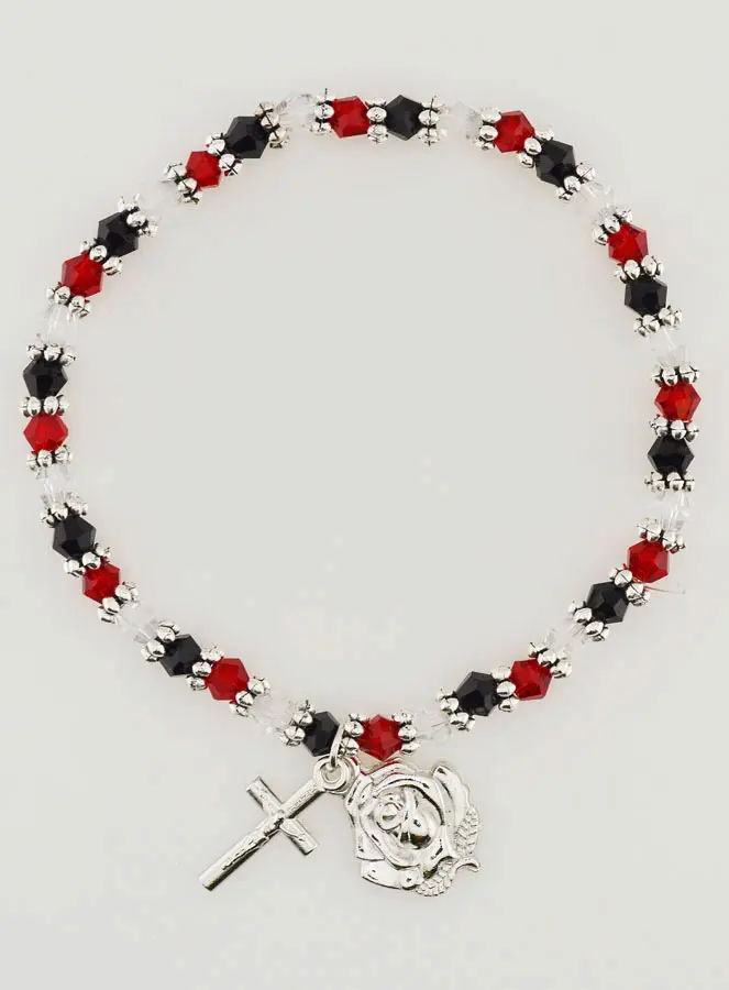 Christelijke Armband Rode Kralen - Medaille en Kruisje Lourdes (pic 1)