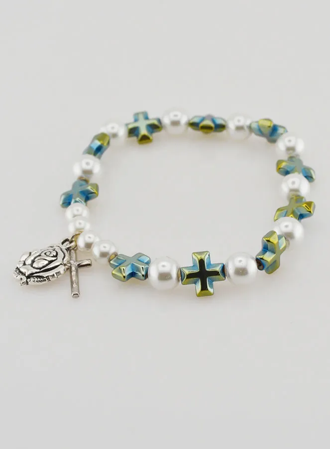 Armband Tientje Kruizen Groen en Parelmoer Parels (pic 3)